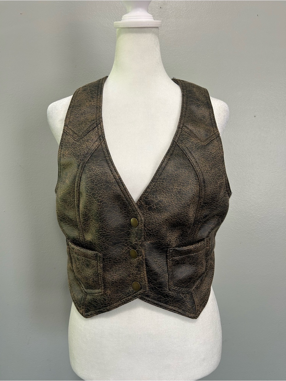 Urban Outfitters Brown Distressed Faux Leather Vest